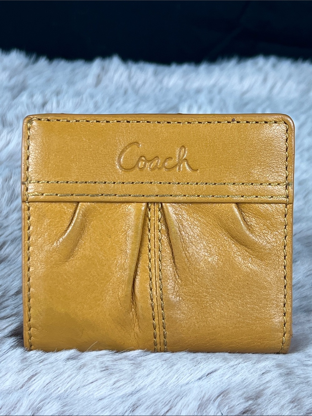 Coach Madison Gathered Leather Small Wallet Card Case Mustard Yellow EUC